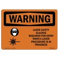 Signmission OSHA WARNING Sign, Laser Safety Glasses Required W/ Symbol, 7in X 5in Decal, 7" W, 5" H, Landscape OS-WS-D-57-L-12232